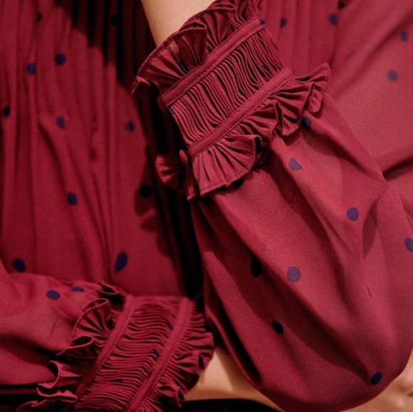 Sezane Eve Dress in Plum with Navy Dots size 34 - Picture 4 of 12